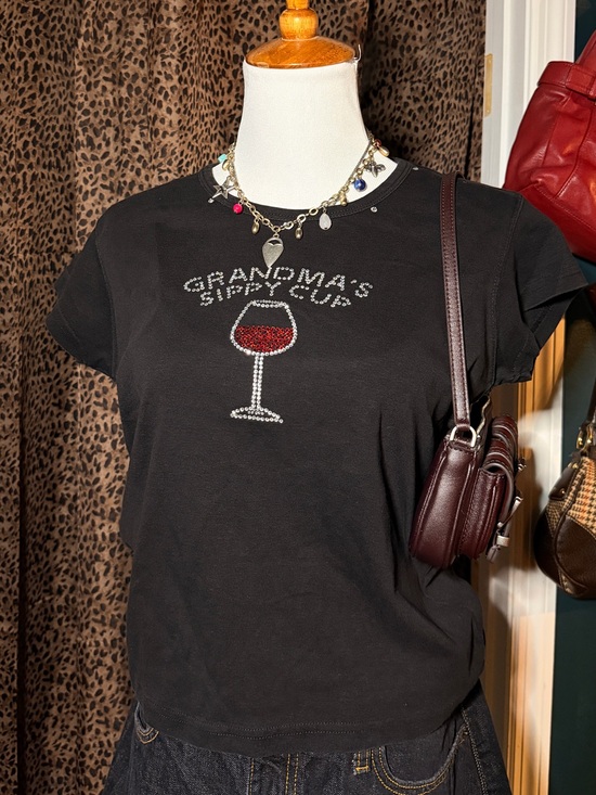 Tops - bejewel wine glass tee